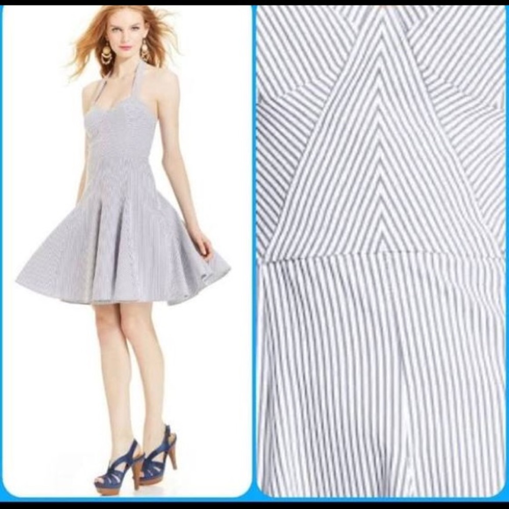 Betsey Johnson halter dress white & blue stripes